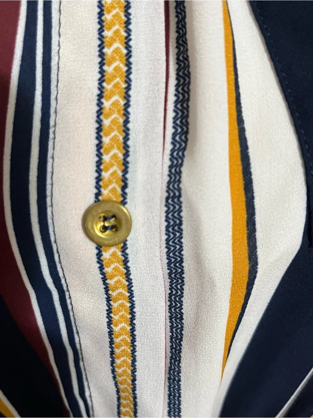 J for Justify Navy, Mustard & Burgundy Striped Peplum Blouse